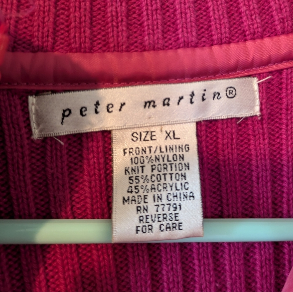 Peter Martin Pink Quilted Sweater Jacket Ribbed Long Sleeve Size XL - Picture 4 of 4